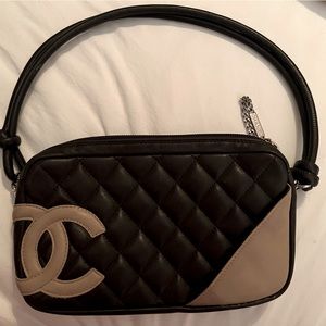 Authentic Vintage Chanel Cambon Pochette Handbag Brown/Tan Leather